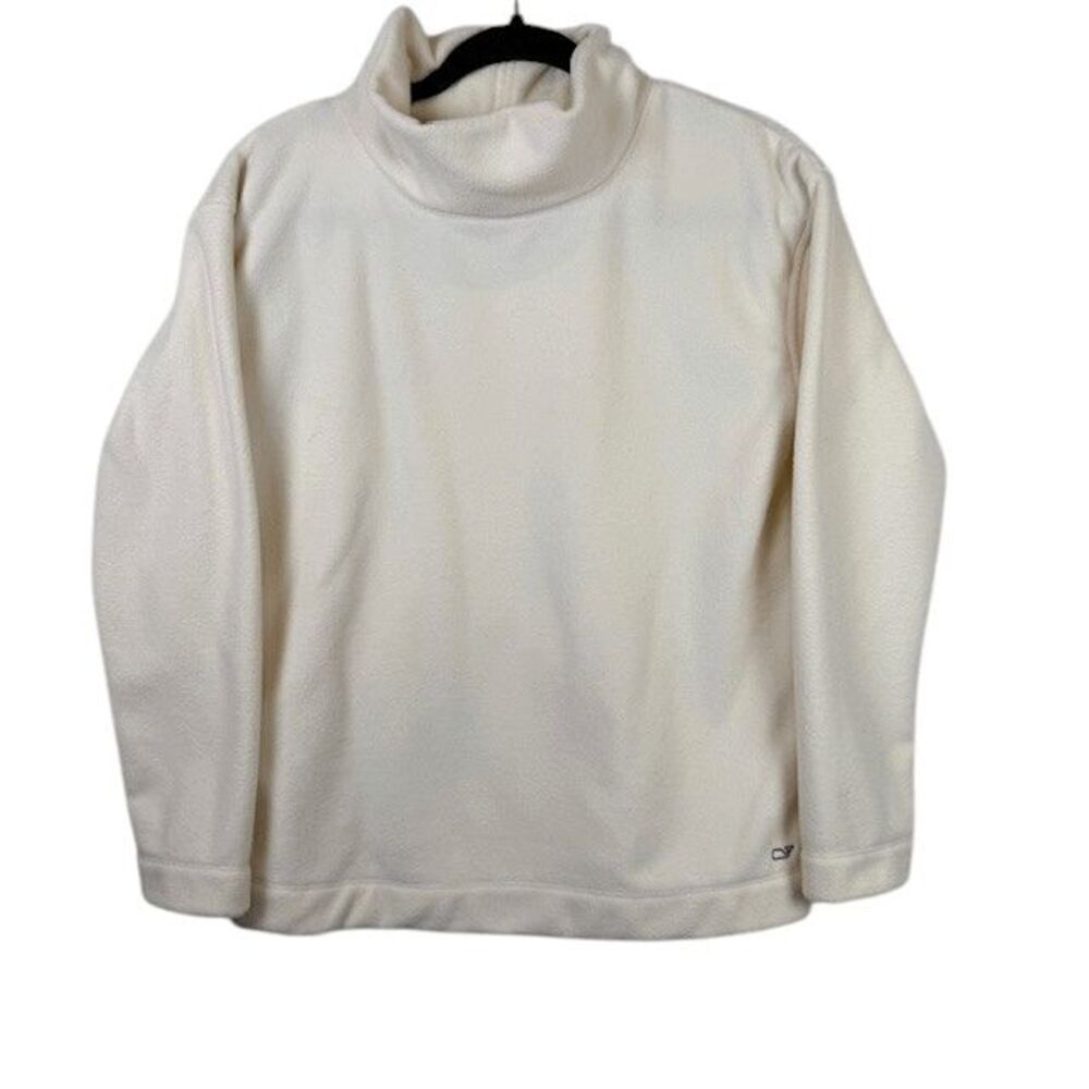 Vineyard Vines Ivory Fleece Pullover Mock Neck Whale Logo Girl's Size XL 16